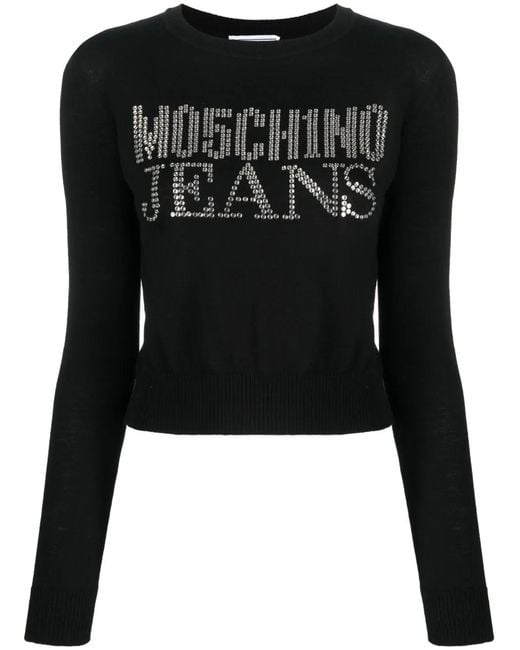 Moschino Black Rhinestone-Embellished Wool-Blend Jumper