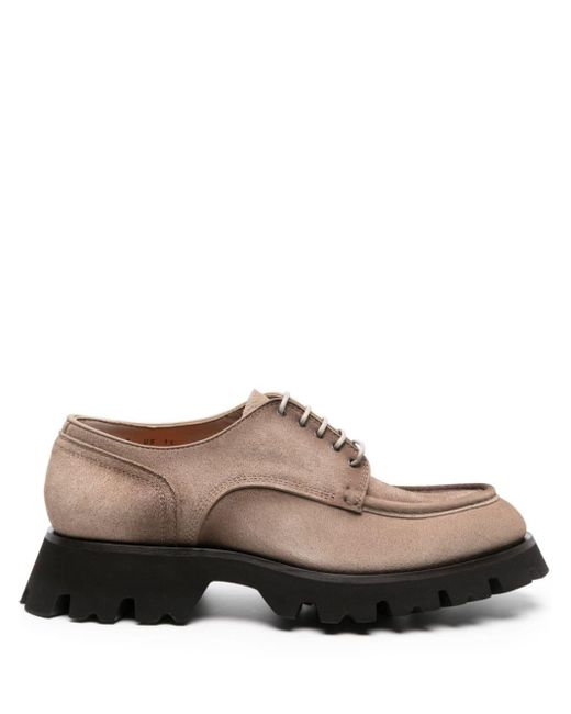 Santoni Brown Suede Derby Shoes for men