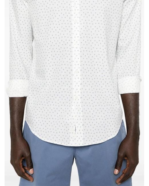 Canali White Leaf-Print Cotton Shirt for men
