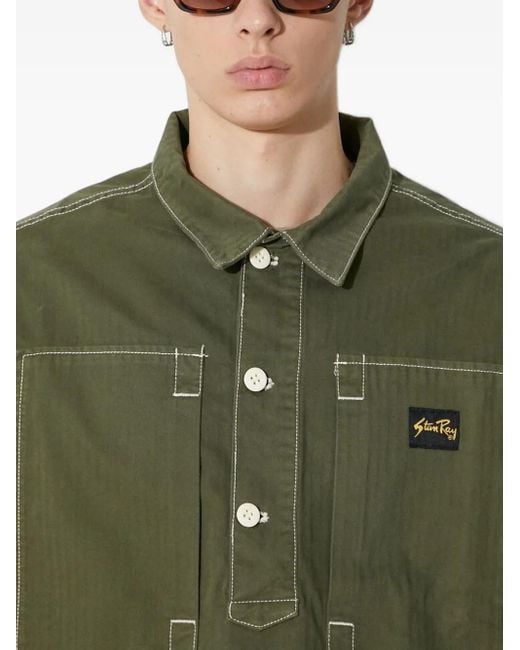 Stan Ray Green Contrast-Stitch Half-Buttoned Shirt for men