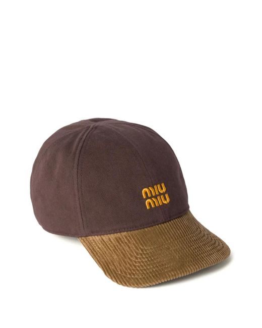 Miu Miu Honkbalpet Met Ribfluwelen Vlak in het Brown