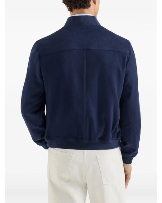 Brunello Cucinelli Blue Lightweight Cashmere Flannel Bomber Jacket for men