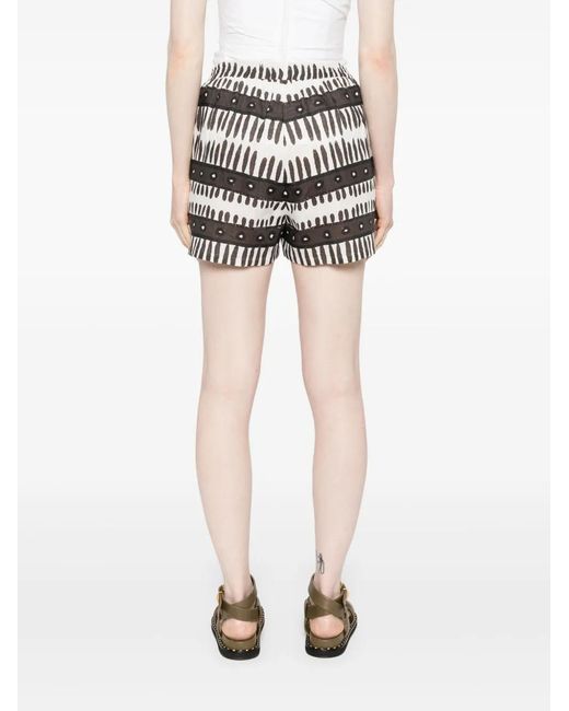 Maison La Plage Brown Abstract-Print Linen Shorts