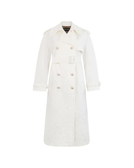 Roberto Cavalli White Trench Croisé Et Ceinturé À Motif Léopard