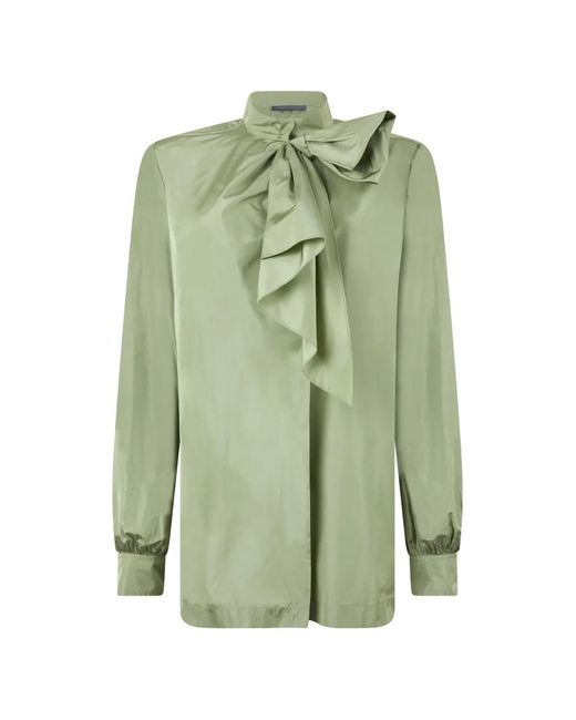 Alberta Ferretti Green Bow-Detail Long-Sleeved Shirt
