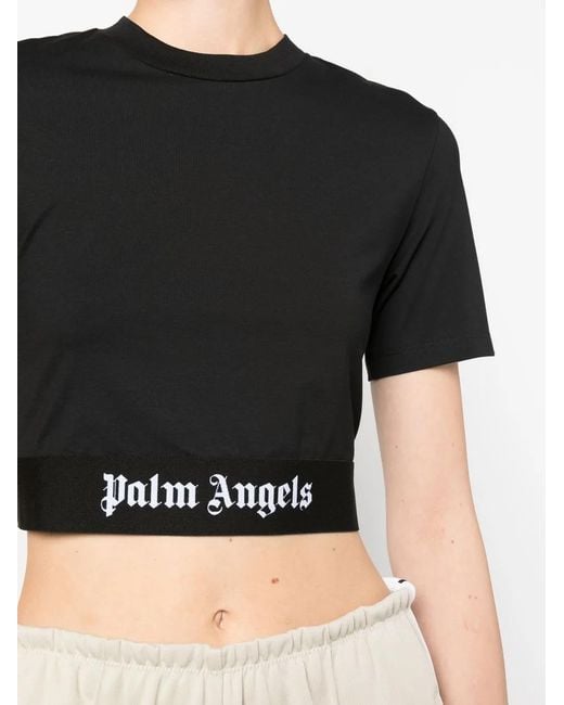 Palm Angels Black Cropped Logo-tape T-shirt