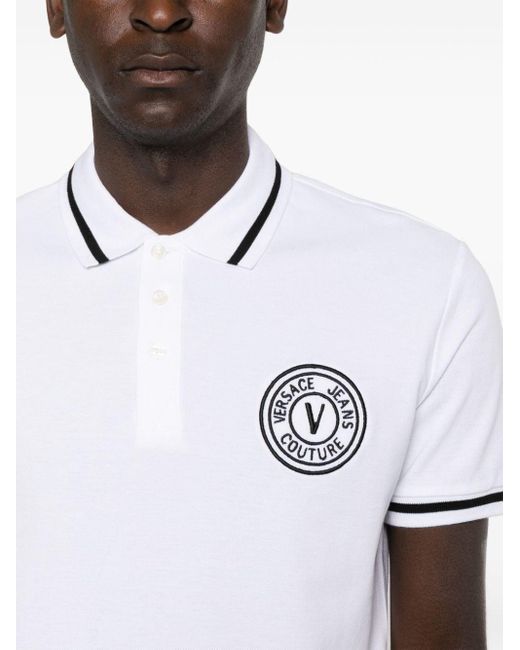 Versace White Embroidered Logo Polo Shirt for men
