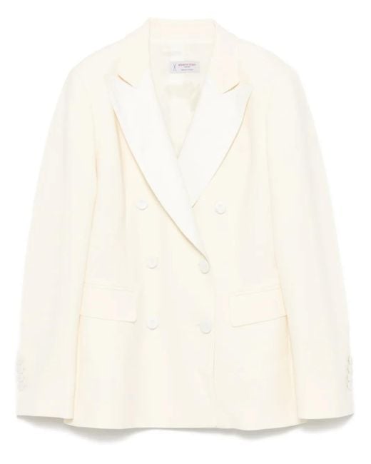 Alberto Biani White Virgin Wool Textured Double-Breasted Blazer