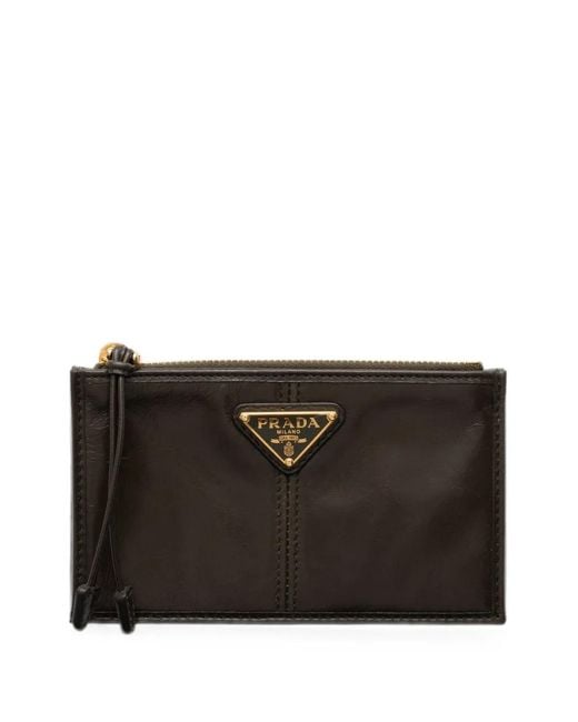 Prada Black Leather Card Holder With Zipper