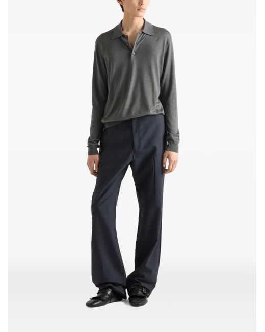 Prada Gray Cashmere-Blend Polo Shirt for men
