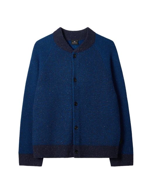 Paul Smith Blue Cardigan Texturé À Boutonnière for men