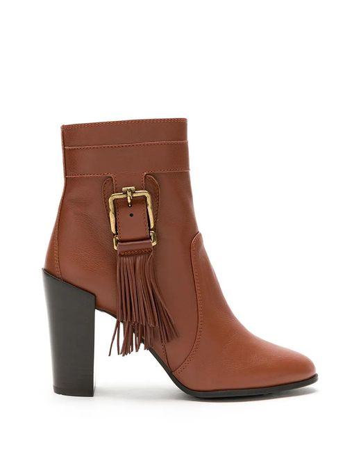 Tod's Brown Fringed Buckle Ankle Boots