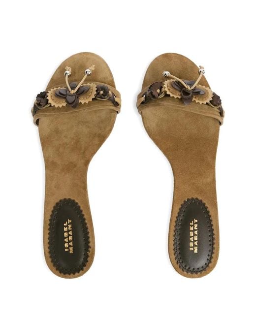 Isabel Marant Metallic Iela Decorated-Strap Wedge Mules