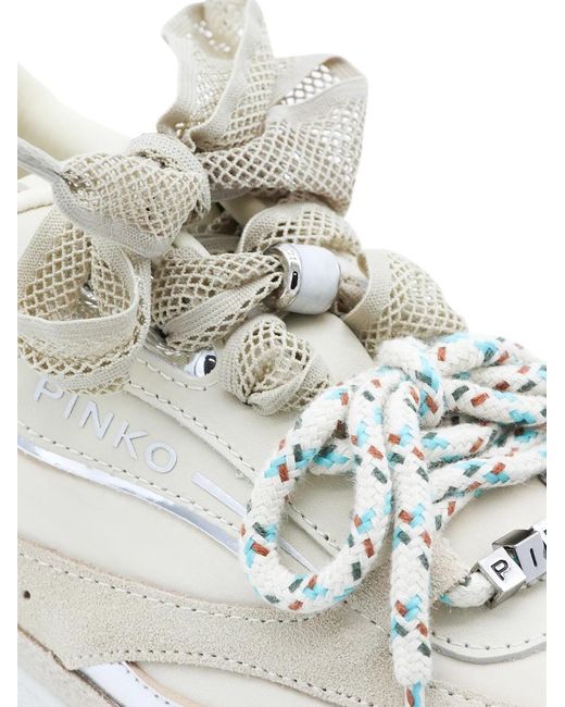 Pinko White Rope-Lace Sneakers