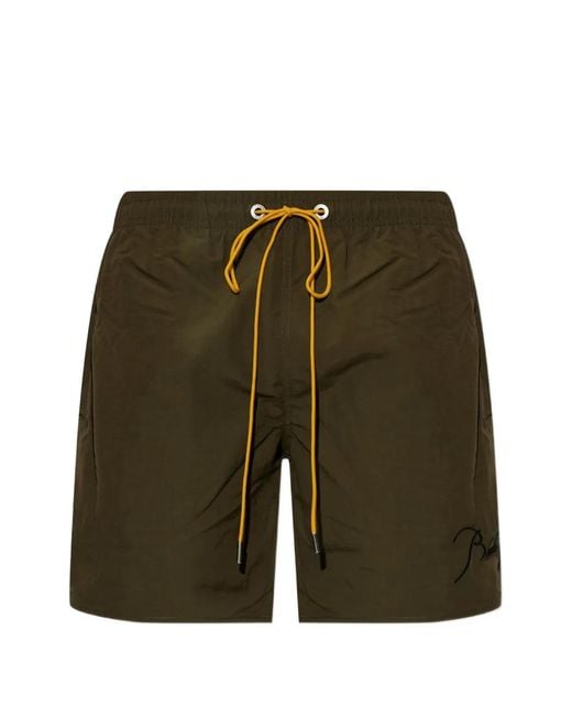 Rhude Green Drawstring Swim Shorts for men