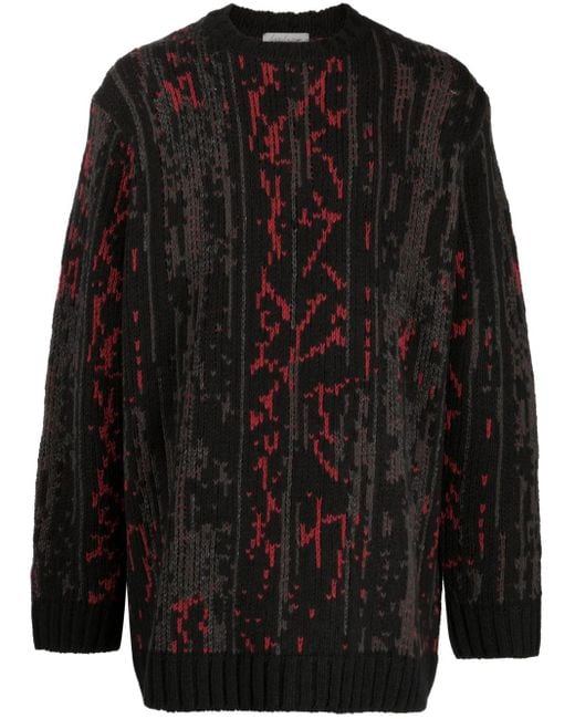 Yohji Yamamoto メンズ ブラック パターンインターシャ プルオーバー 