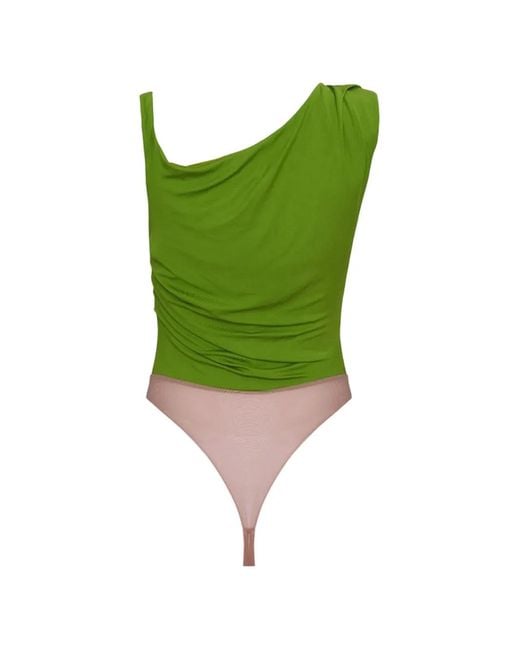 Elisabetta Franchi Green Asymmetric-Sleeve Body