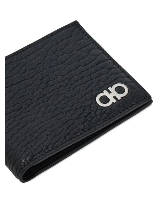 Ferragamo Black Portefeuille Gancini En Cuir for men