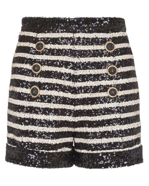 Balmain Black Striped Mini Sequined Shorts