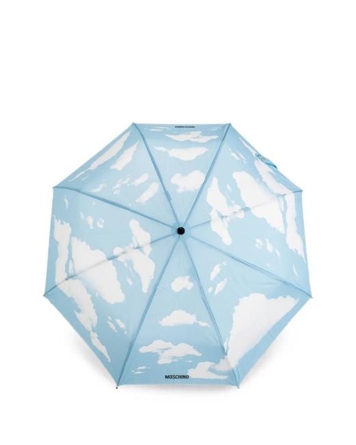 Moschino Blue Cloud-Print Folding Umbrella