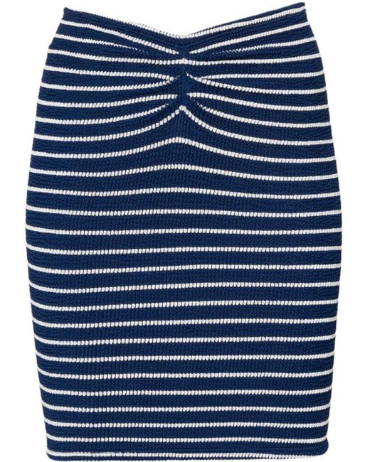 Hunza G Blue Ruched Striped Miniskirt