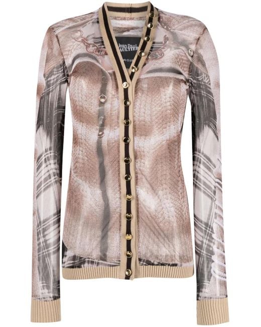 Y. Project Pink X Jean Paul Gaultier Neutral Trompe L'oeil Cardigan