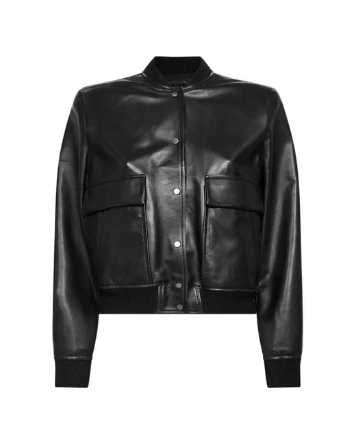Salvatore Santoro Black Ribbed Leather Bomber Jacket