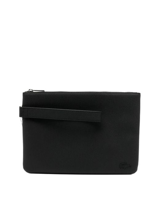 Lacoste Black Embossed-Logo Clutch Bag for men