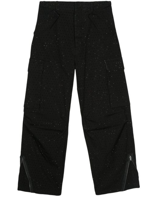 Laneus Black Rhinestone-embellished Cargo Pants