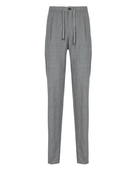 Incotex Gray Drawstring-Waist Pleated Trousers for men