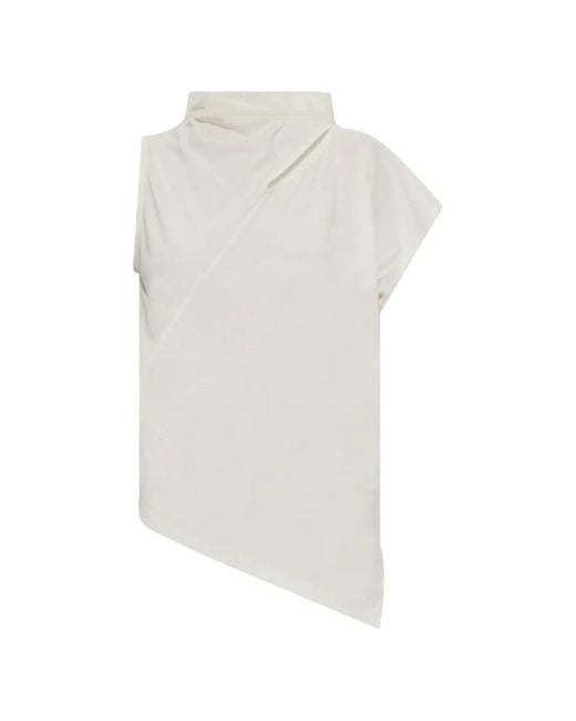 Issey Miyake White Asymmetric Shoulder-Slit Top