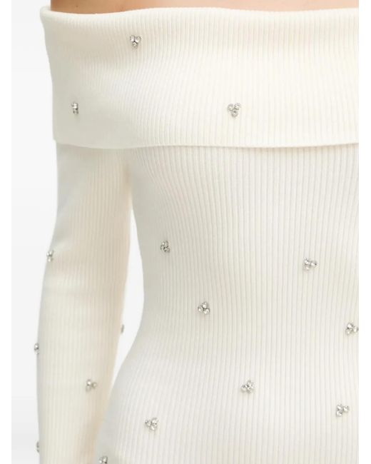 Guess White Rhinestone-Embellished Off-Shoulder Mini Dress