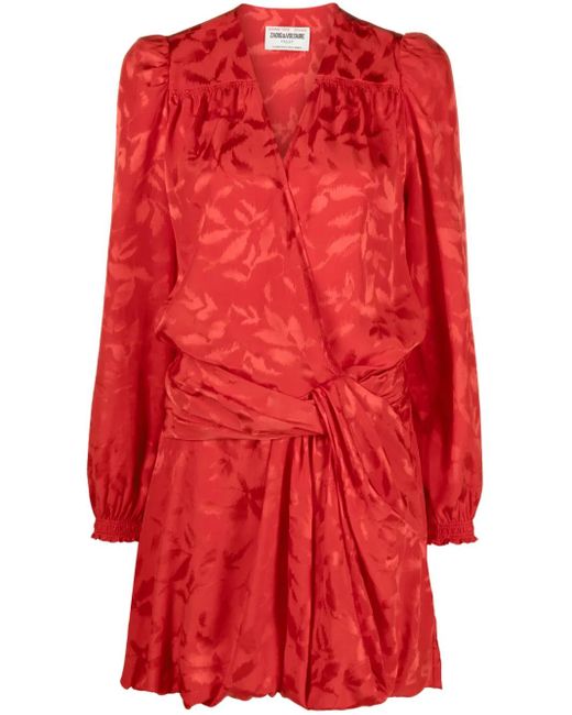 Zadig & Voltaire Red Floral-Jacquard Wrap Minidress