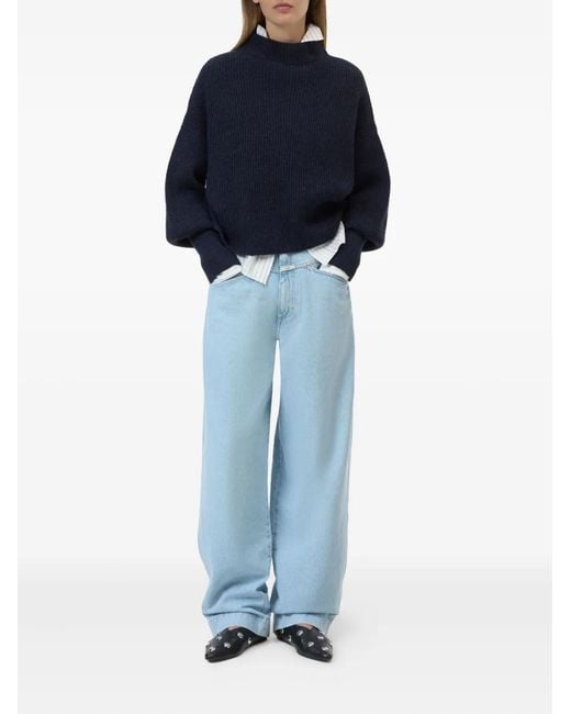Closed Blue Cuffed-Sleeves Sweater