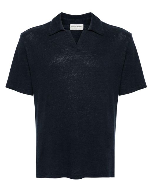 Officine Generale Blue Simon Linen Blend Polo Shirt for men