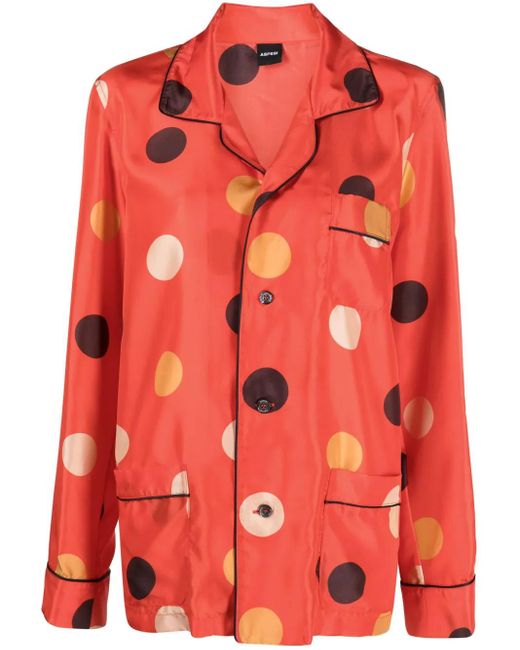 Aspesi Red Dot-Print Silk Shirt