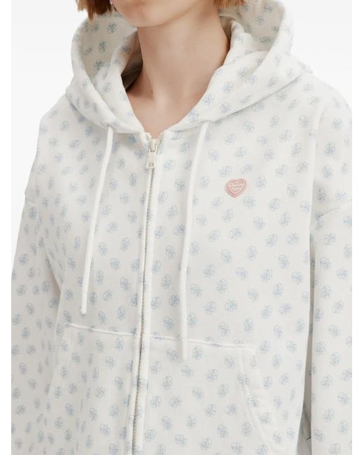 Chocoolate White Logo-Pattern Zip-Up Hoodie
