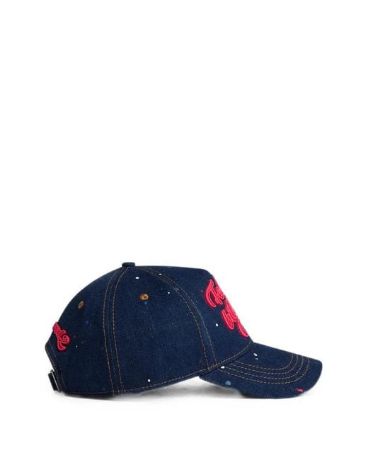 DSquared² Blue Paint-Splatter Logo-Patch Baseball Cap