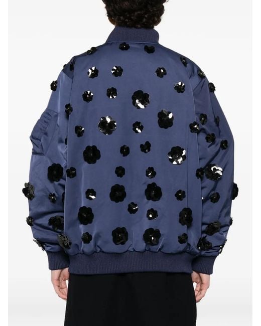 P.A.R.O.S.H. Blue Floral Embroidered Bomber Jacket
