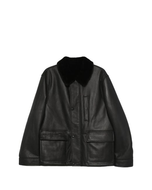Yves Salomon Black Collared Pocket Leather Jacket for men