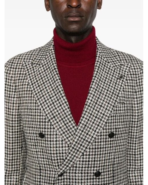 Blazer Doppiopetto Con Motivo Pied-De-Poule di Tagliatore in Gray da Uomo