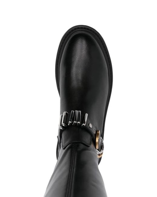 Pinko Black Knee-High Boots With Decorative Buckle Straps