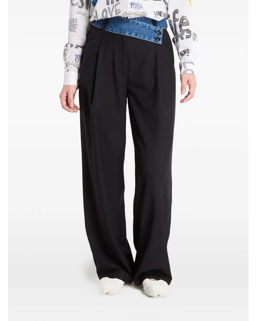 Desigual Black Denim-Waistband Pleated Trousers