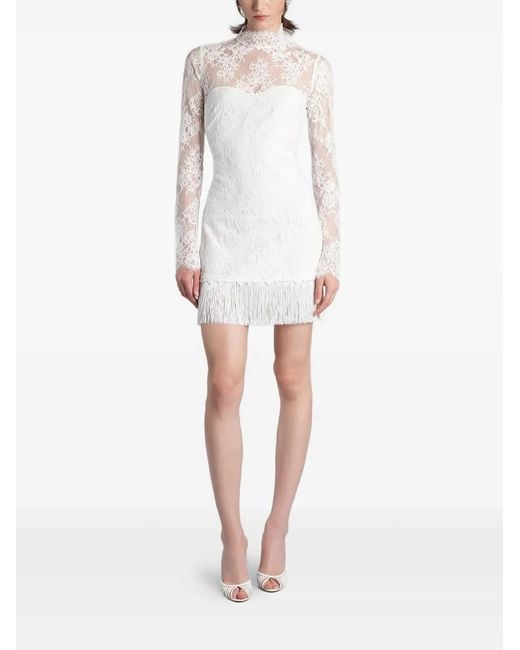 retroféte White Xylina Fringe-Trim Lace Mini Dress