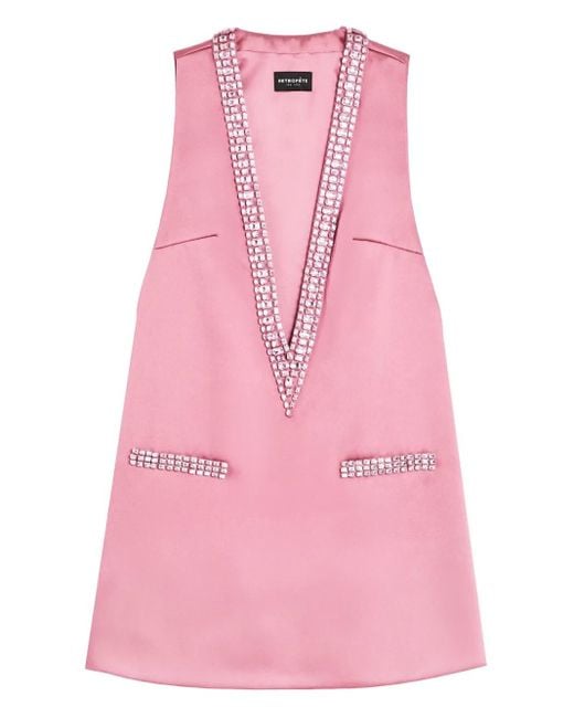 retroféte Verfraaide Mini-Jurk Met V-Hals in het Pink