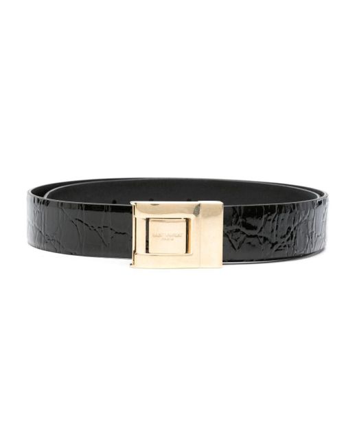 Saint Laurent Black Crocodile-effect Patent Leather Belt