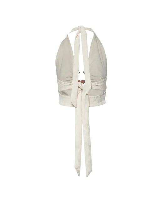 Baobab White Louise Bead-Embellished Halterneck Tank Top