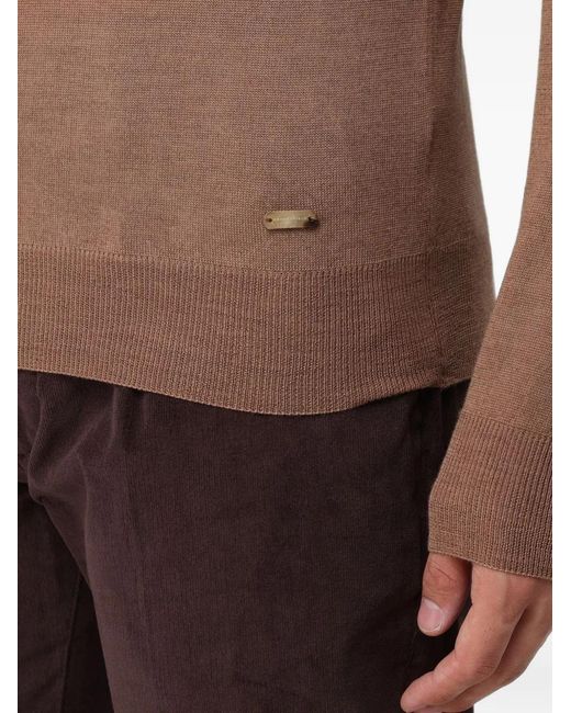 Brooksfield Brown Logo-Plaque Wool Sweater for men