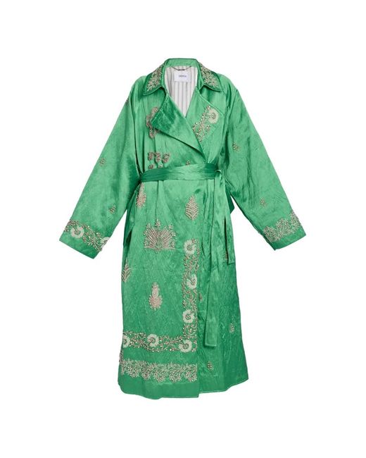 Erdem Green Embellished Belted Trench Coat