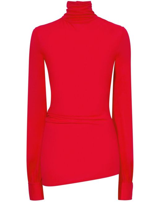Proenza Schouler Red Sonia High-neck Crepe Blouse
